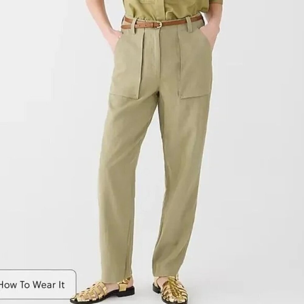 J. Crew Women's Black Linen Blend Tapered Leg Pockets Cargo Pants Size 0